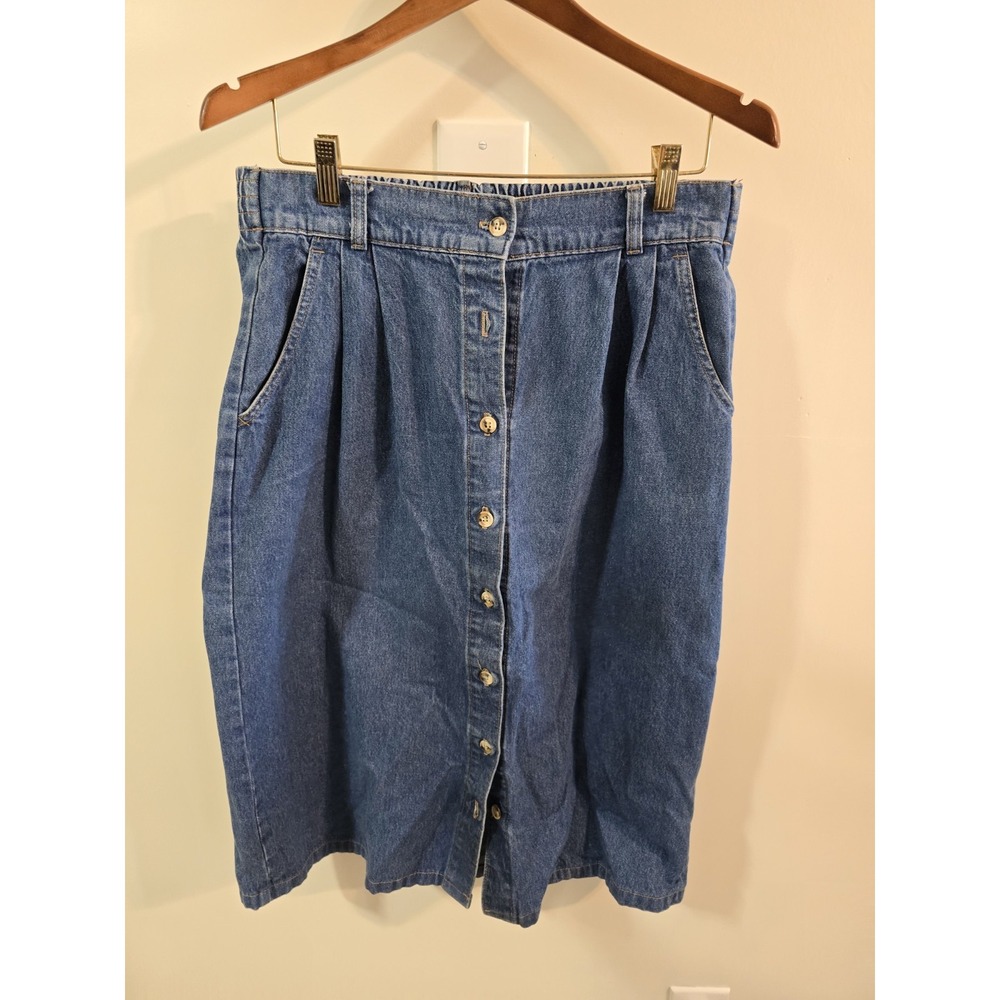 Vintage 90s Lands' End Denim Midi Skirt, Women Sz 14, Direct Merchant, USA‎